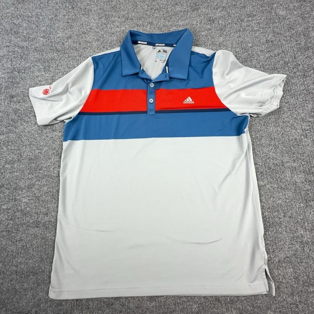 Adidas Polo Shirt Mens Large Gray Blue Red Colorblock Climacool Golf Performance